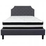 Brighton Queen Size Tufted Upholstered Platform Bed in Dark Gray Fabric with Pocket Spring Mattress