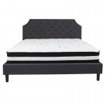 Brighton King Size Tufted Upholstered Platform Bed in Dark Gray Fabric with Pocket Spring Mattress