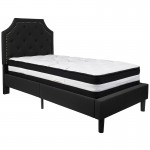 Brighton Twin Size Tufted Upholstered Platform Bed in Black Fabric with Pocket Spring Mattress