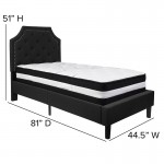 Brighton Twin Size Tufted Upholstered Platform Bed in Black Fabric with Pocket Spring Mattress