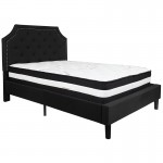 Brighton Full Size Tufted Upholstered Platform Bed in Black Fabric with Pocket Spring Mattress