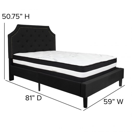 Brighton Full Size Tufted Upholstered Platform Bed in Black Fabric with Pocket Spring Mattress