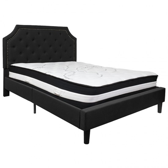 Brighton Queen Size Tufted Upholstered Platform Bed in Black Fabric with Pocket Spring Mattress