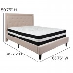 Roxbury Queen Size Tufted Upholstered Platform Bed in Beige Fabric with Pocket Spring Mattress