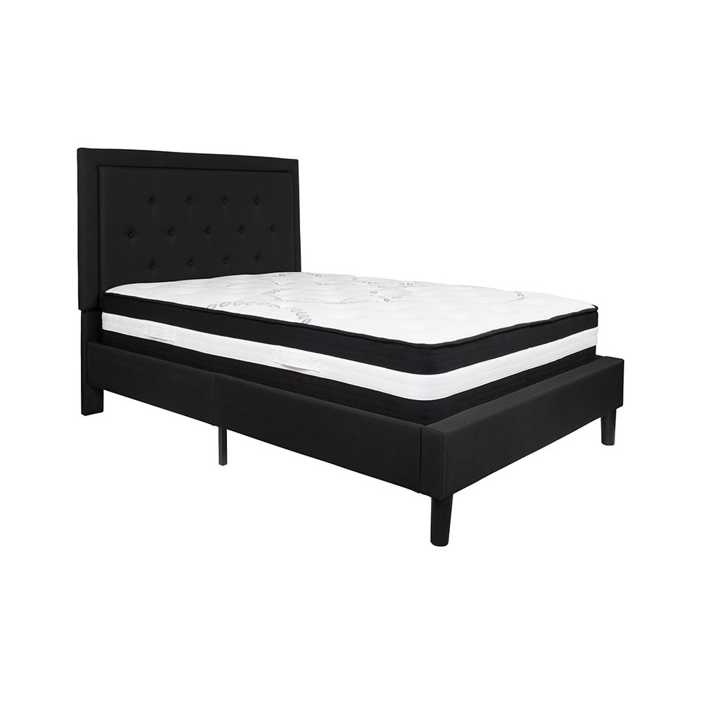 Roxbury Full Size Tufted Upholstered Platform Bed in Black Fabric with Pocket Spring Mattress Roxbury Full Size Tufted Upholstered Platform Bed in Black Fabric with Pocket Spring Mattress