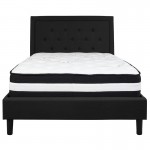 Roxbury Full Size Tufted Upholstered Platform Bed in Black Fabric with Pocket Spring Mattress