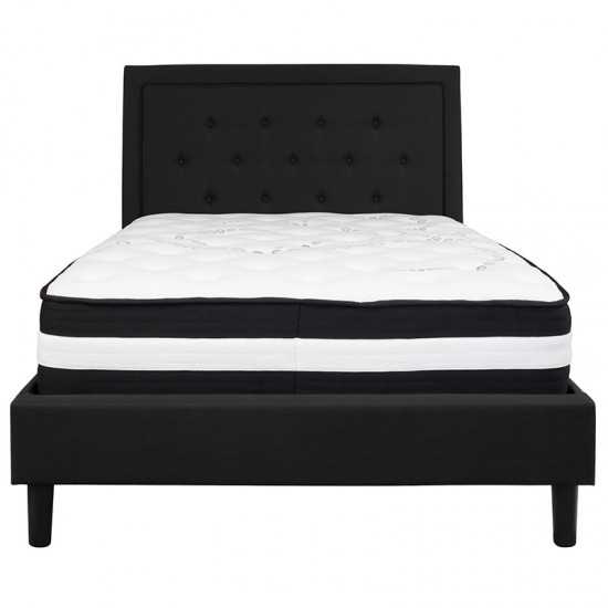Roxbury Full Size Tufted Upholstered Platform Bed in Black Fabric with Pocket Spring Mattress