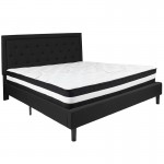 Roxbury King Size Tufted Upholstered Platform Bed in Black Fabric with Pocket Spring Mattress