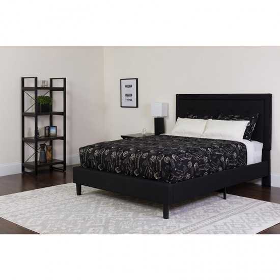 Roxbury King Size Tufted Upholstered Platform Bed in Black Fabric with Pocket Spring Mattress
