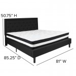 Roxbury King Size Tufted Upholstered Platform Bed in Black Fabric with Pocket Spring Mattress