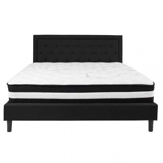 Roxbury King Size Tufted Upholstered Platform Bed in Black Fabric with Pocket Spring Mattress