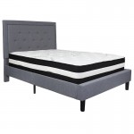 Roxbury Full Size Tufted Upholstered Platform Bed in Light Gray Fabric with Pocket Spring Mattress