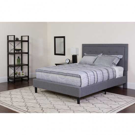 Roxbury Full Size Tufted Upholstered Platform Bed in Light Gray Fabric with Pocket Spring Mattress
