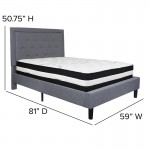 Roxbury Full Size Tufted Upholstered Platform Bed in Light Gray Fabric with Pocket Spring Mattress