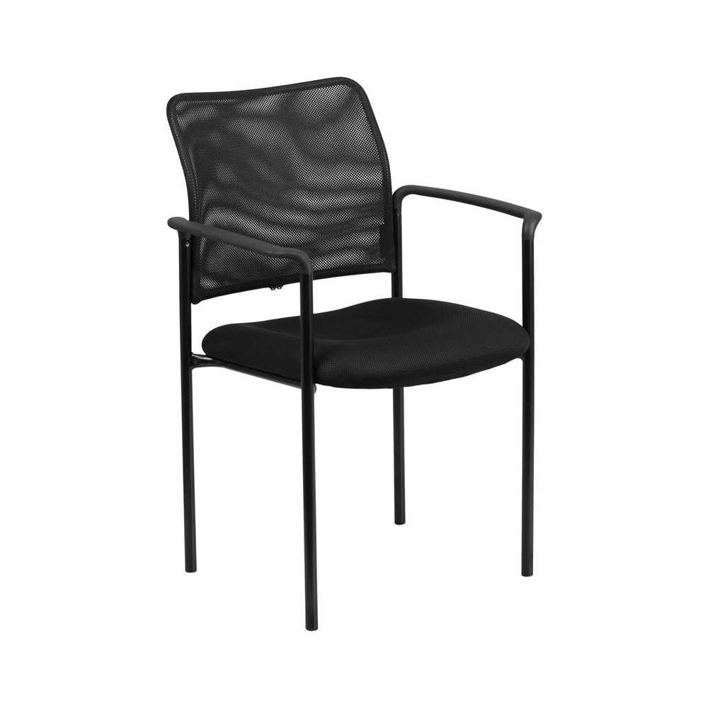 Comfort Black Mesh Stackable Steel Side Chair with Arms