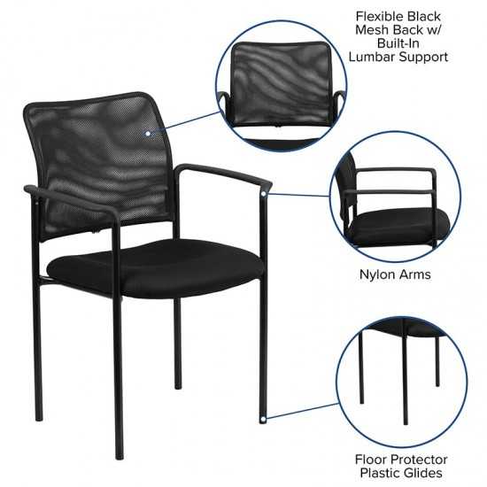 Comfort Black Mesh Stackable Steel Side Chair with Arms