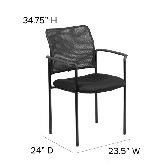 Comfort Black Mesh Stackable Steel Side Chair with Arms