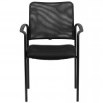 Comfort Black Mesh Stackable Steel Side Chair with Arms