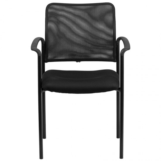 Comfort Black Mesh Stackable Steel Side Chair with Arms