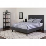 Roxbury Twin Size Tufted Upholstered Platform Bed in Dark Gray Fabric with Pocket Spring Mattress