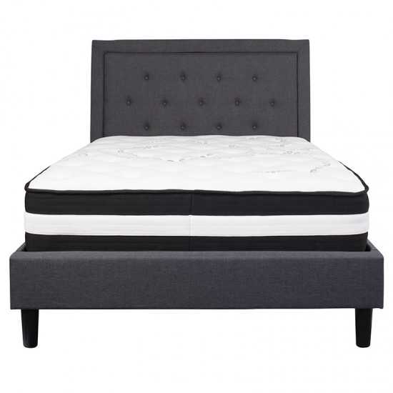 Roxbury Full Size Tufted Upholstered Platform Bed in Dark Gray Fabric with Pocket Spring Mattress