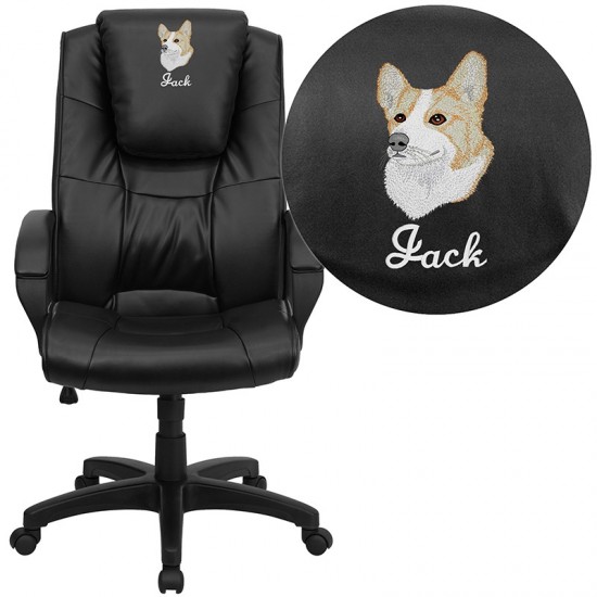 Dreamweaver Personalized Black LeatherSoft Executive Swivel Office Chair with Arms