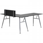 Black Laminate L-Shape Computer Desk with Silver Metal Frame