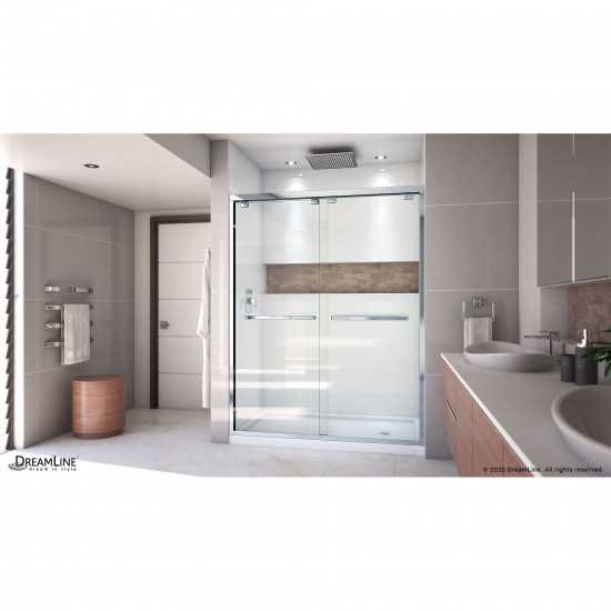 Encore 30 in. D x 60 in. W x 78 3/4 in. H Bypass Shower Door in Chrome and Right Drain White Base Kit