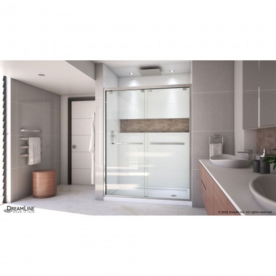 Encore 30 in. D x 60 in. W x 78 3/4 in. H Bypass Shower Door in Brushed Nickel and Right Drain White Base Kit