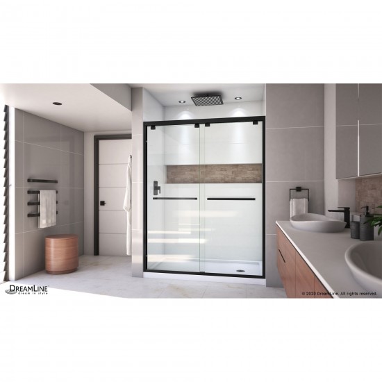 Encore 30 in. D x 60 in. W x 78 3/4 in. H Bypass Shower Door in Satin Black and Right Drain White Base Kit
