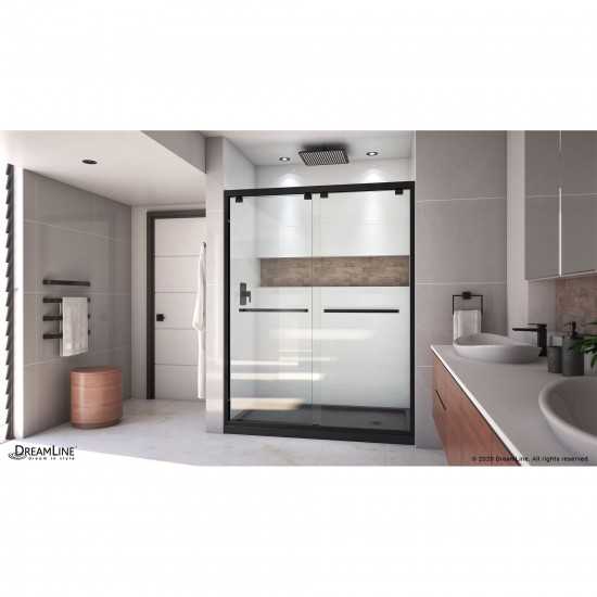 Encore 30 in. D x 60 in. W x 78 3/4 in. H Bypass Shower Door in Satin Black and Right Drain Black Base Kit