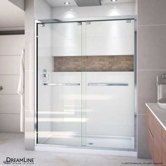 Encore 32 in. D x 60 in. W x 78 3/4 in. H Bypass Shower Door in Chrome and Center Drain White Base Kit