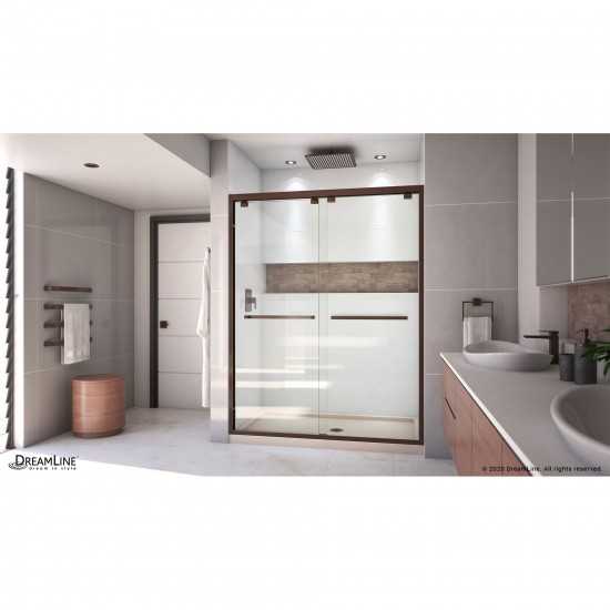 Encore 32 in. D x 60 in. W x 78 3/4 in. H Bypass Shower Door in Oil Rubbed Bronze and Center Drain Biscuit Base Kit