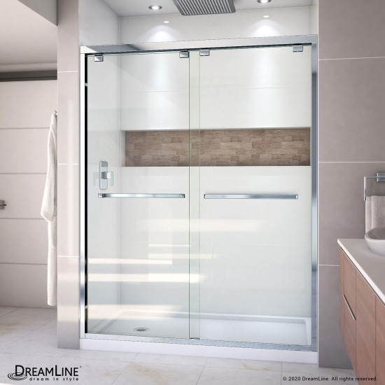 Encore 32 in. D x 60 in. W x 78 3/4 in. H Bypass Shower Door in Chrome and Left Drain White Base Kit