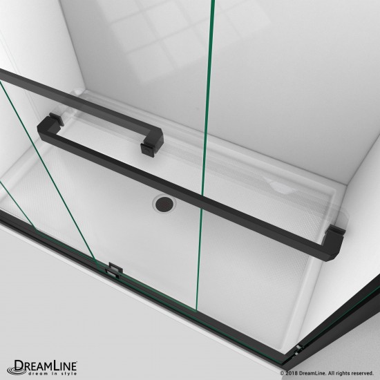 Encore 32 in. D x 60 in. W x 78 3/4 in. H Bypass Shower Door in Satin Black and Right Drain Black Base Kit