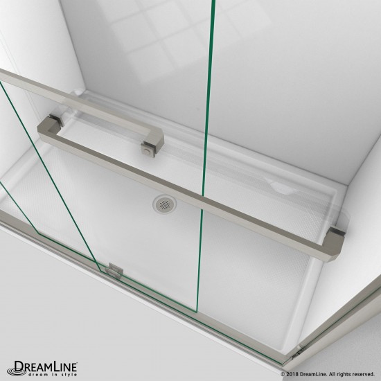 Encore 34 in. D x 60 in. W x 78 3/4 in. H Bypass Shower Door in Brushed Nickel and Center Drain Biscuit Base Kit