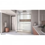 Encore 34 in. D x 60 in. W x 78 3/4 in. H Bypass Shower Door in Brushed Nickel and Left Drain Biscuit Base Kit