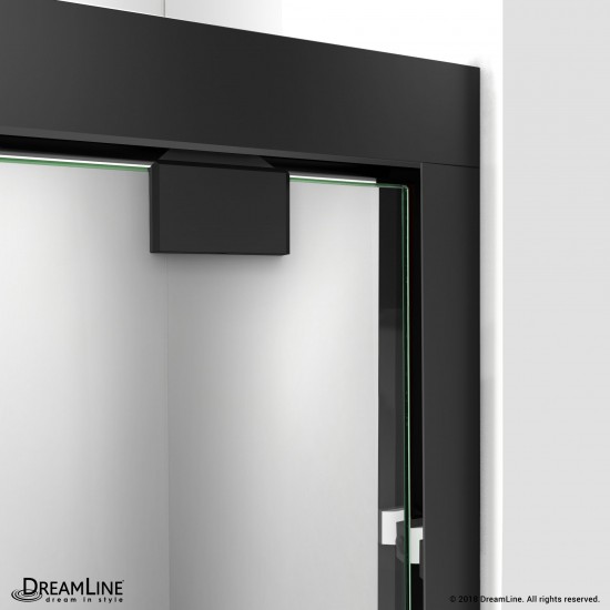 Encore 34 in. D x 60 in. W x 78 3/4 in. H Bypass Shower Door in Satin Black and Left Drain Black Base Kit