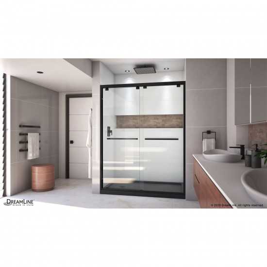 Encore 36 in. D x 60 in. W x 78 3/4 in. H Bypass Shower Door in Satin Black and Left Drain Black Base Kit