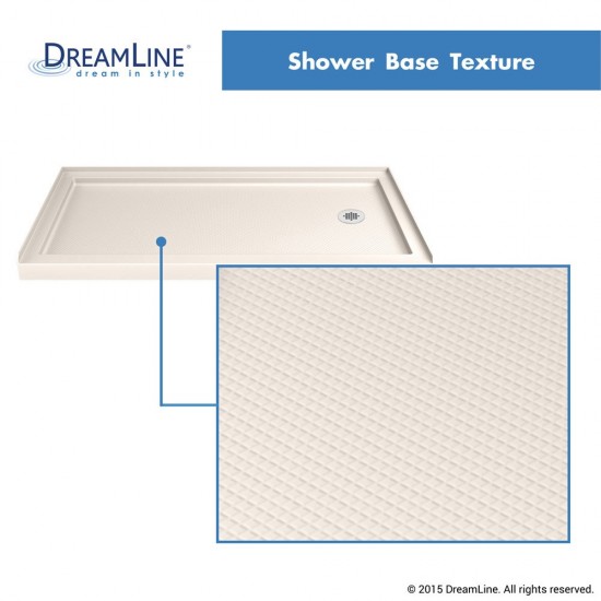 Encore 36 in. D x 60 in. W x 78 3/4 in. H Bypass Shower Door in Brushed Nickel and Right Drain Biscuit Base Kit