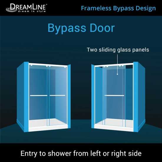 Encore 32 in. D x 48 in. W x 78 3/4 in. H Bypass Shower Door in Chrome and Center Drain Biscuit Base Kit