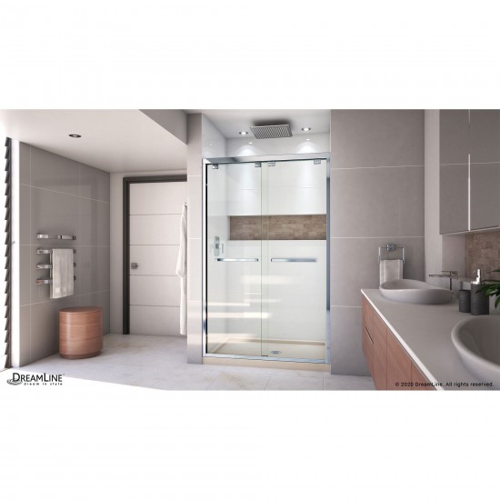 Encore 32 in. D x 48 in. W x 78 3/4 in. H Bypass Shower Door in Chrome and Center Drain Biscuit Base Kit