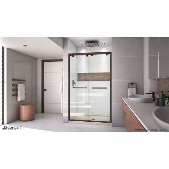 Encore 32 in. D x 48 in. W x 78 3/4 in. H Bypass Shower Door in Oil Rubbed Bronze and Center Drain Biscuit Base Kit