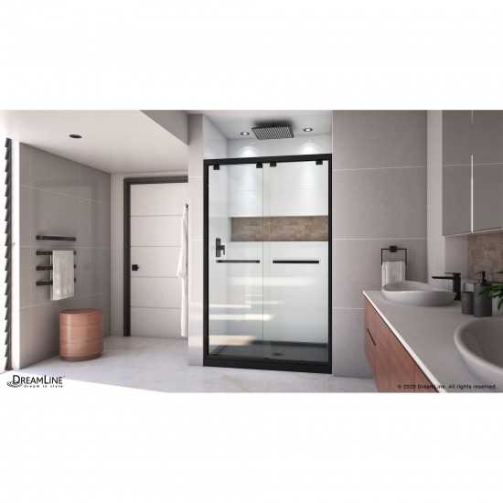 Encore 32 in. D x 48 in. W x 78 3/4 in. H Bypass Shower Door in Satin Black and Center Drain Black Base Kit