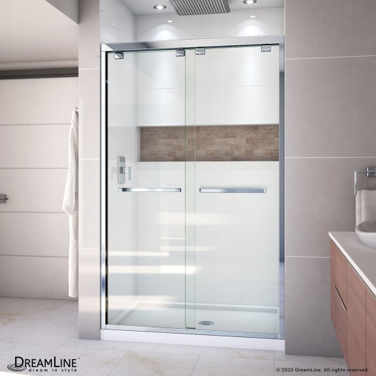 Encore 34 in. D x 48 in. W x 78 3/4 in. H Bypass Shower Door in Chrome and Center Drain White Base Kit