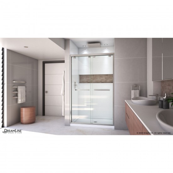Encore 34 in. D x 48 in. W x 78 3/4 in. H Bypass Shower Door in Brushed Nickel and Center Drain White Base Kit