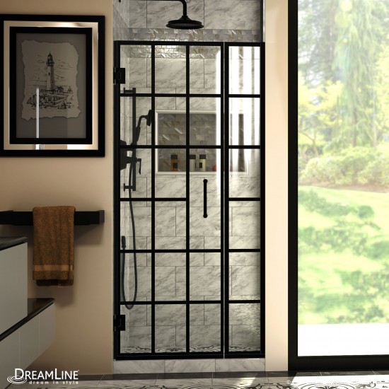 Unidoor Toulon 34-34 1/2 in. W x 72 in. H Frameless Hinged Shower Door in Satin Black