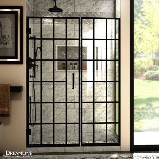 Unidoor Toulon 52-52 1/2 in. W x 72 in. H Frameless Hinged Shower Door in Satin Black