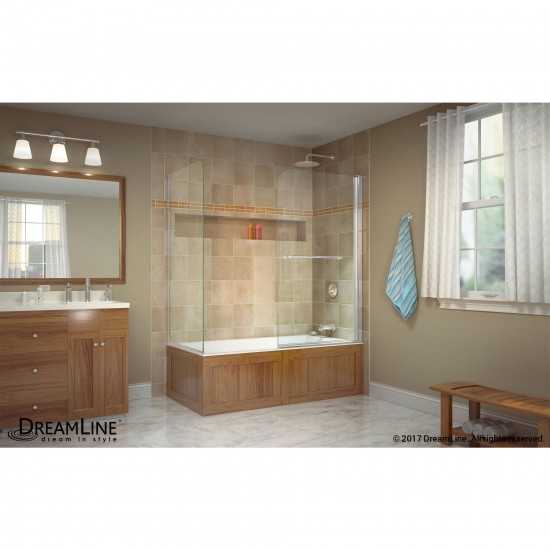 Aqua Swing 56-60 in. W x 30 in. D x 58 in. H Frameless Tub Door with Return Panel in Chrome