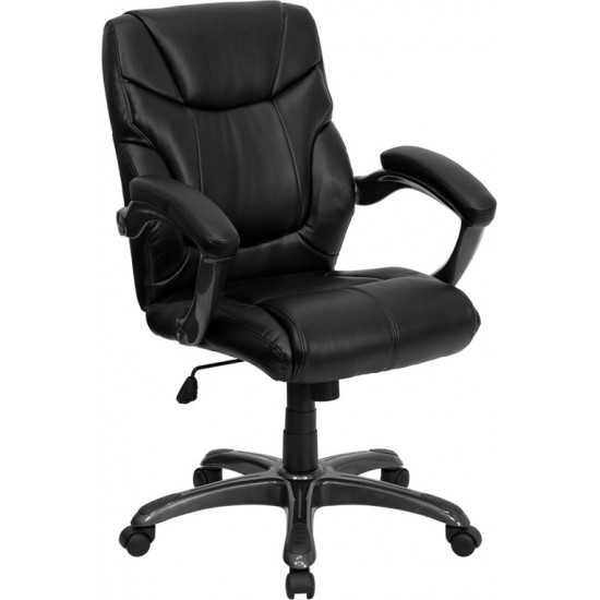 Mid-Back Black LeatherSoft Overstuffed Swivel Task Ergonomic Office Chair with Arms